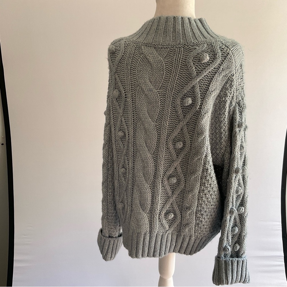 Sarah Campbell Chunky Cable Knit Sweater Blue Cotton Blend Cozy Pullover L - Picture 6 of 16